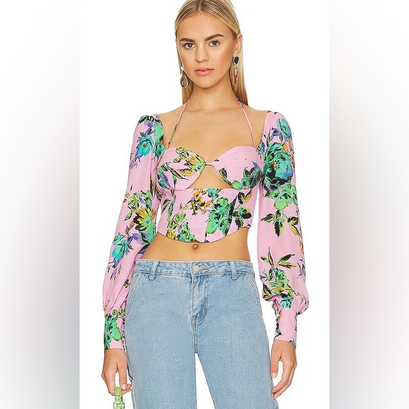 AFRM Tops - AFRM Tara Long Sleeve Crop Top Pink Size Large